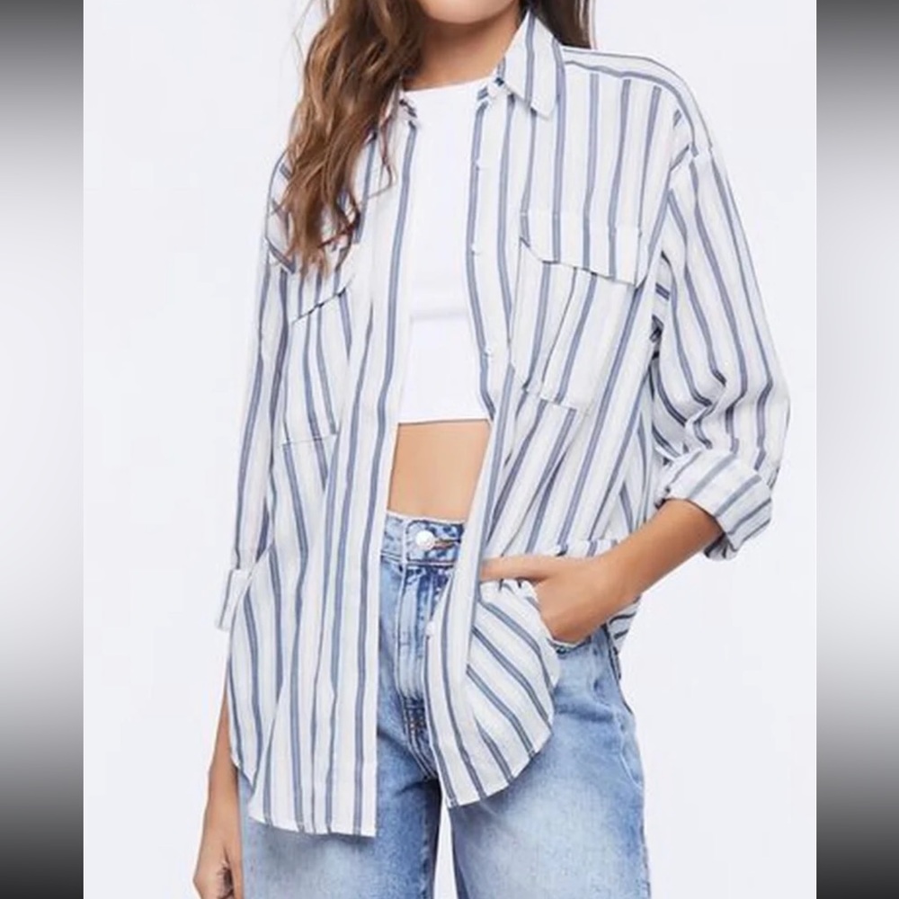PacSun Striped curved hem tunic shirt Sz.S